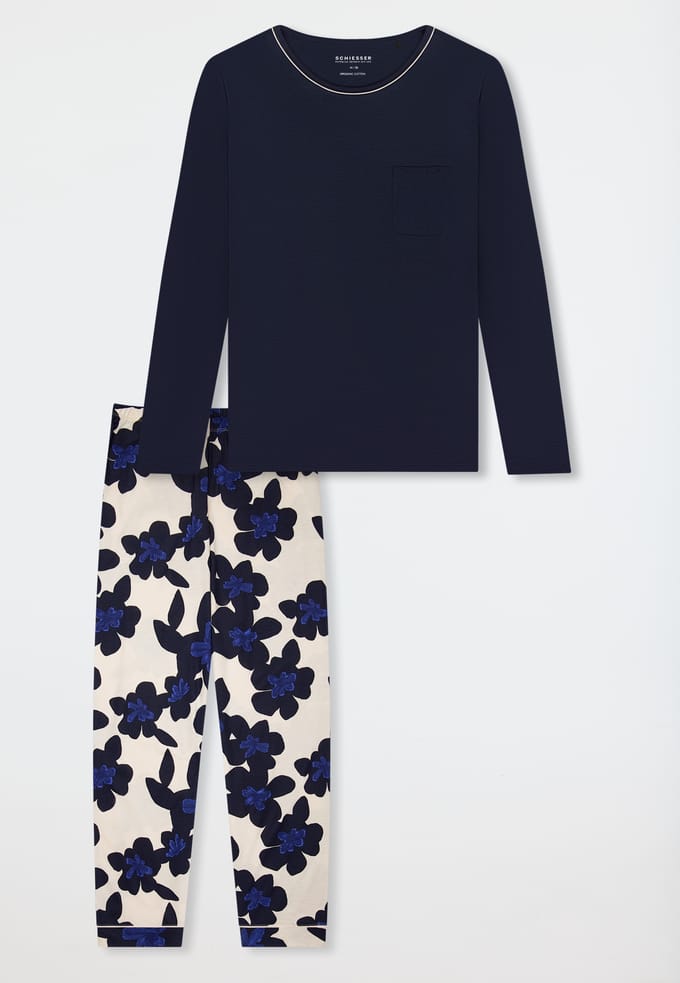 Pyjama lang gebloemd navy - Comfort Nightwear 38