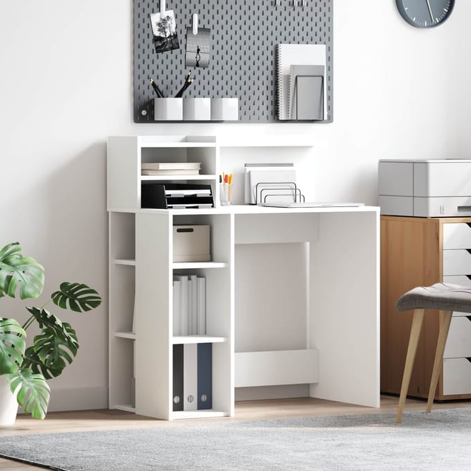 vidaXL Bureau met plank met opslag Wit 90 x 48 x 101,5 cm Bewerkt hout