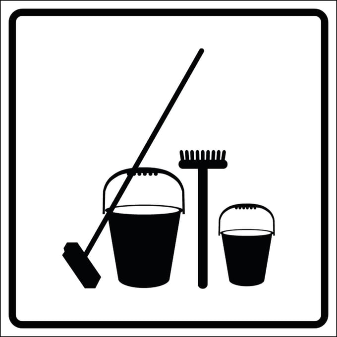 Schoonmaakkast sticker, wit zwart 100 x 100 mm