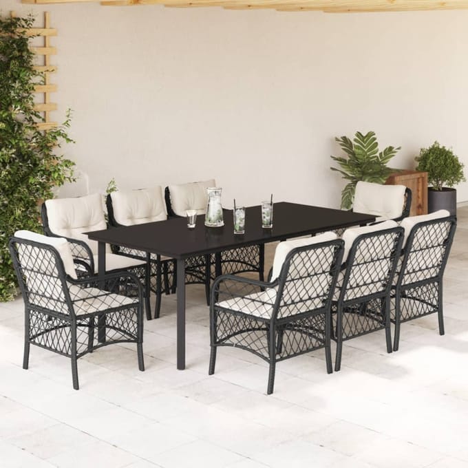 vidaXL - 9-delige - Tuinset - poly - rattan - zwart
