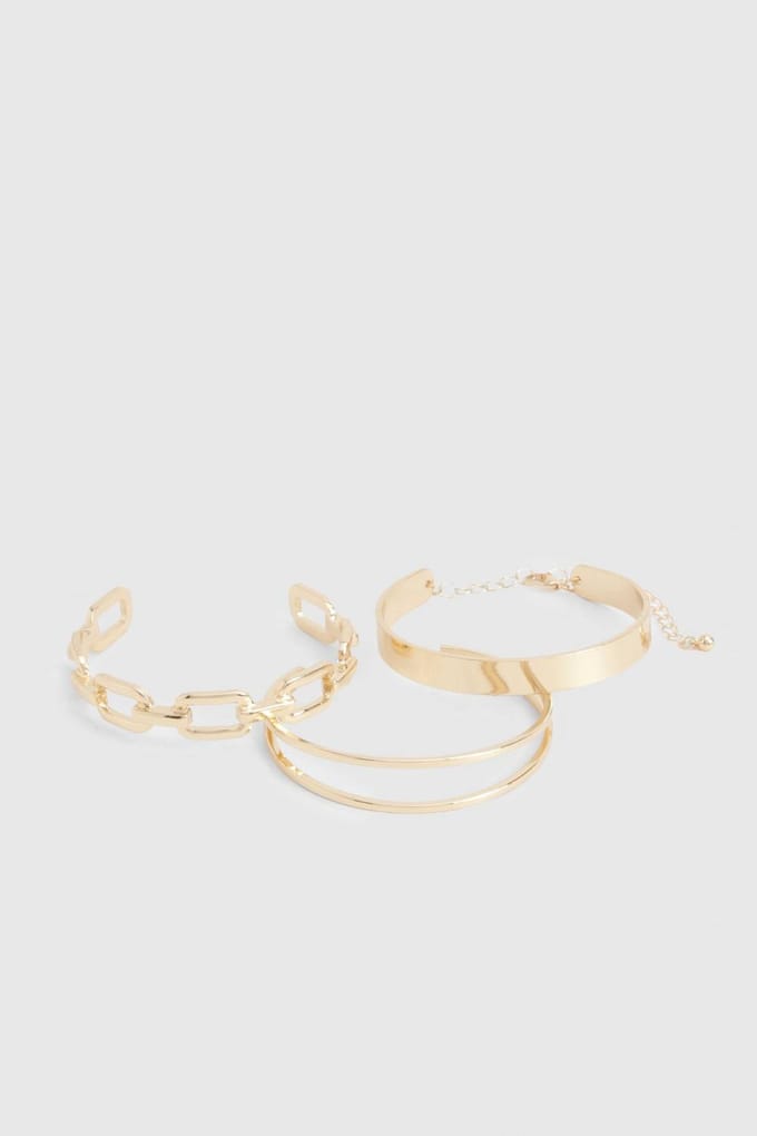 boohoo Dames Chunky Bangle Armbandset | Goud