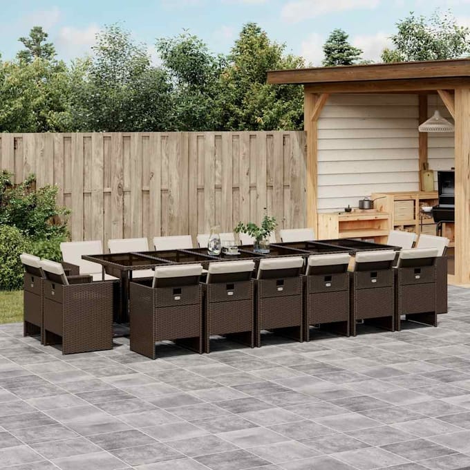 vidaXL - 17-delige - Tuinset - met - kussens - poly - rattan - bruin
