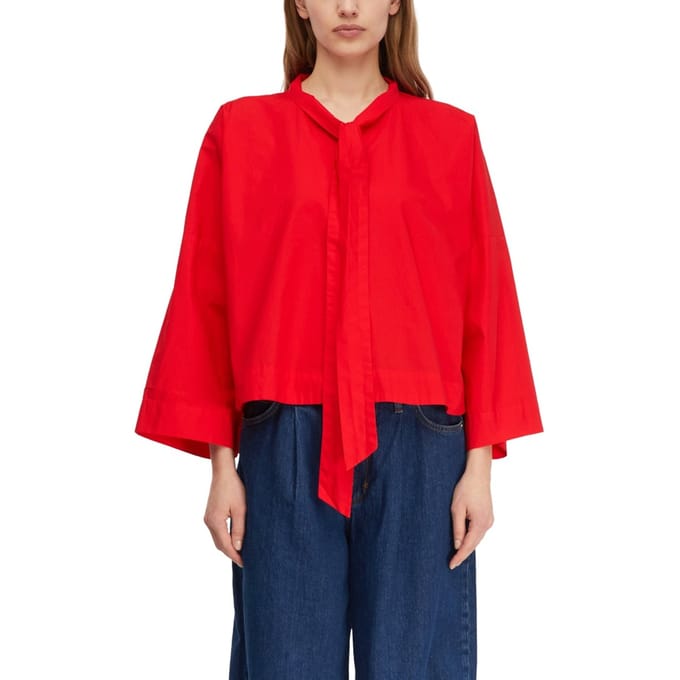 comma - female - Katoenen blouse met overslagkraag en verstelbare mouwzoom