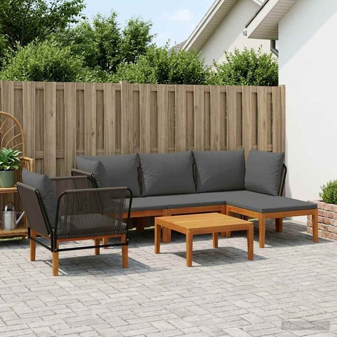 vidaXL - 6 - st - Massief - acaciahout - & - touw - Naturel