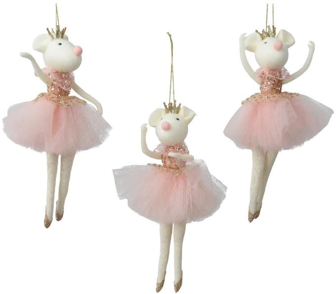 Decoris kersthanger muis polyester roze tule glitter 19,5cm kerstboom.