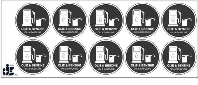 Olie en benzine afval sticker | 5 cm - 10 stuks per vel