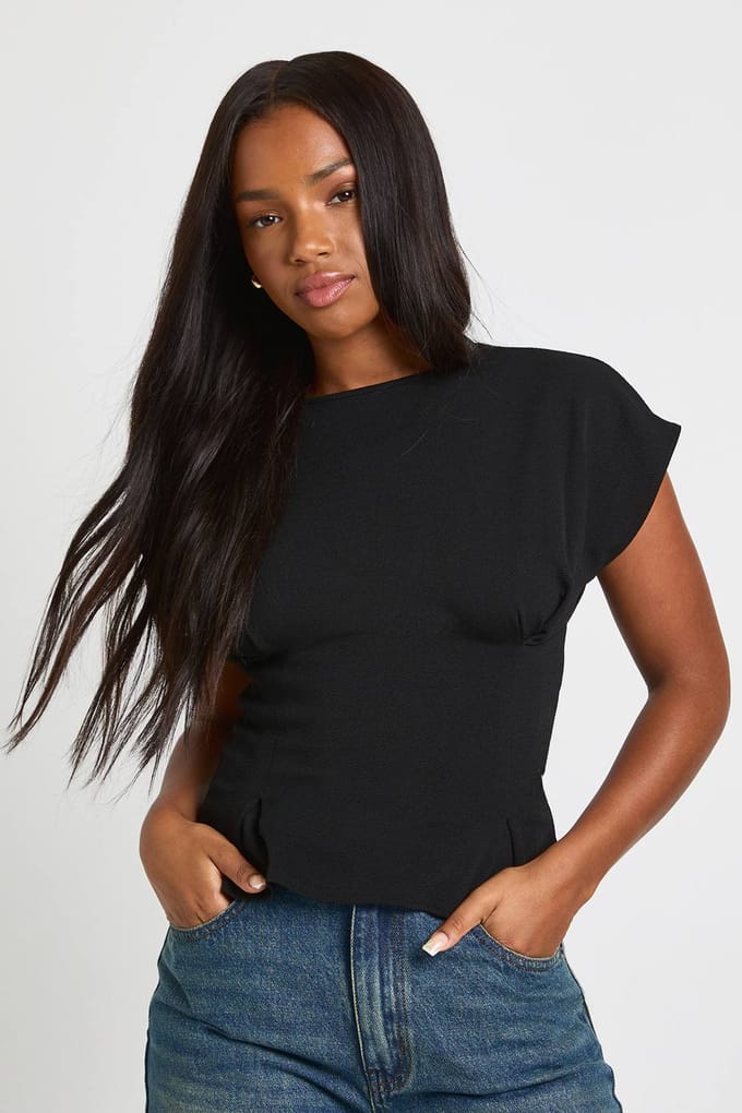 boohoo Dames Crepe mouwloze top met ingesnoerde taille | Black | Maat: 10