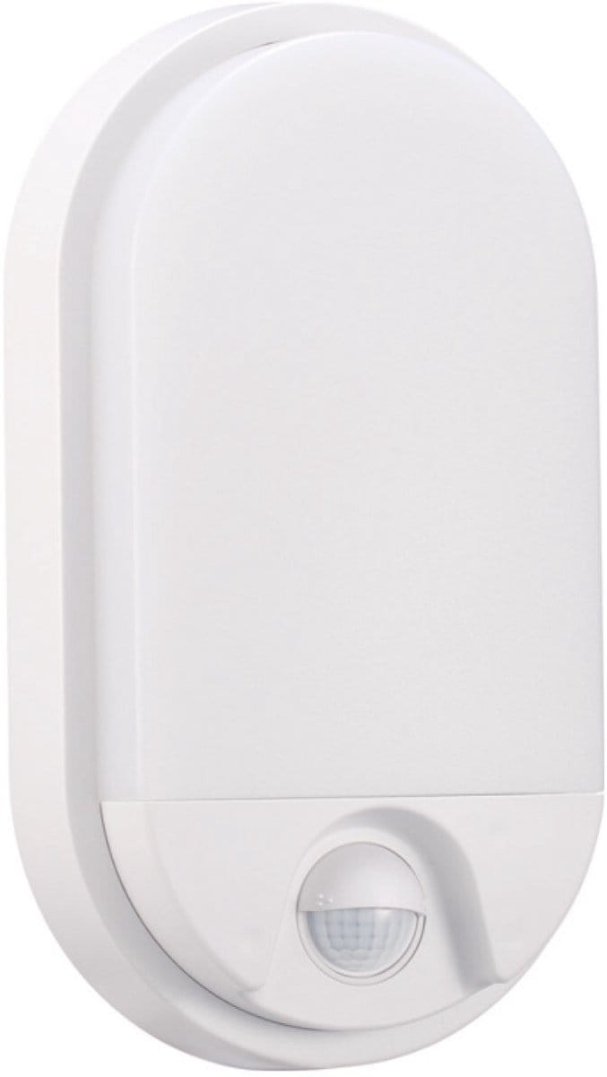 LED Tuinverlichting met Bewegingssensor - Hoktan - Wandlamp Buiten - 10W - Natuurlijk Wit 4200K - Mat Wit - Ovaal
