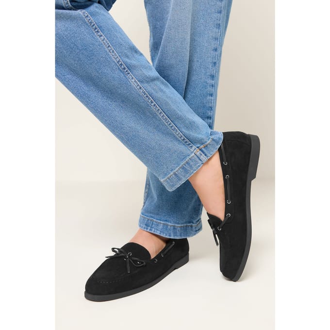Yours Zwarte Bootschoenen Van Imitatiesuède Met Strik In Brede Epasvormsize 41EEE