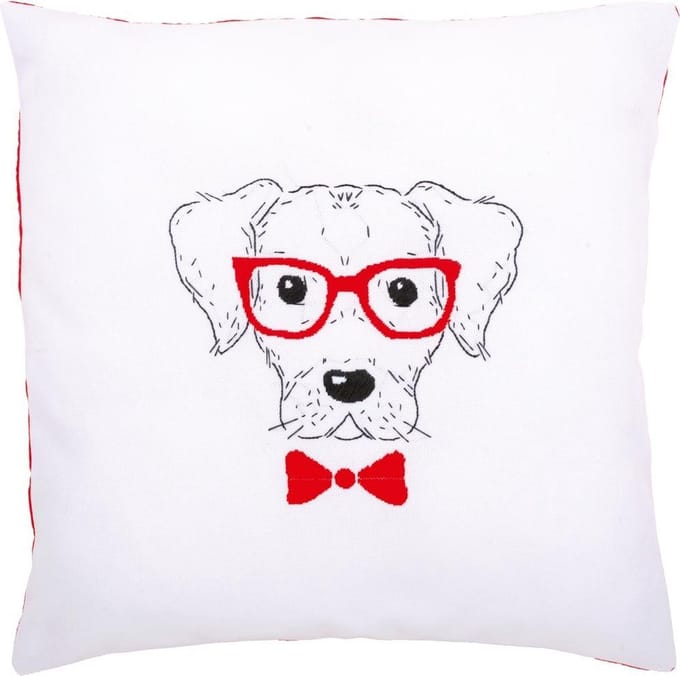 Borduurkussen kit Hond met rode bril - Vervaco - PN-0155963