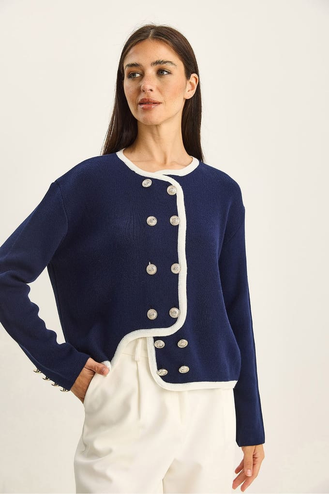 Geribbelde Gebreide Knopen Cardigan