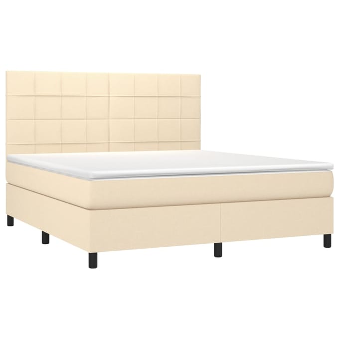 vidaXL - Boxspring - met - matras - en - LED - stof - crèmekleurig - 180x200 - cm