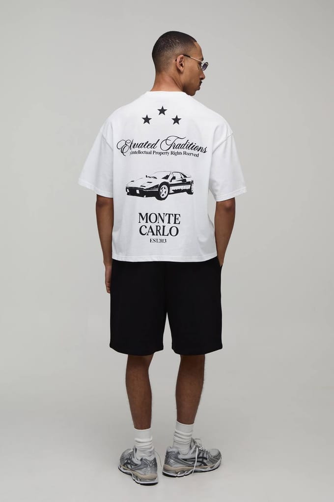 Oversized Monte Carlo T-shirt & Wijde Short Set | Black | Size Medium