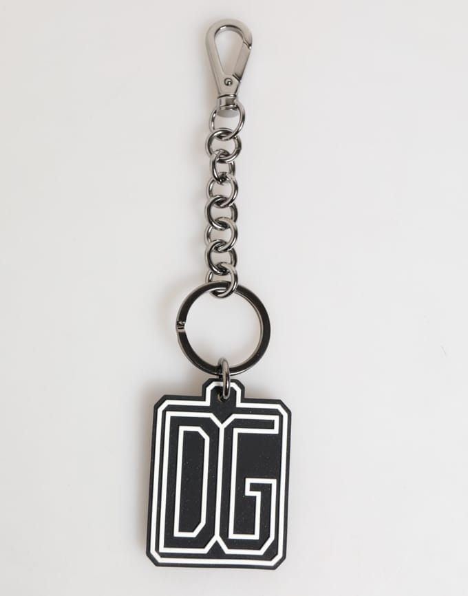 Dolce & Gabbana Zwart Witte DG Rubber Logo Zilveren Mannen Sleutelhanger Sleutelhanger