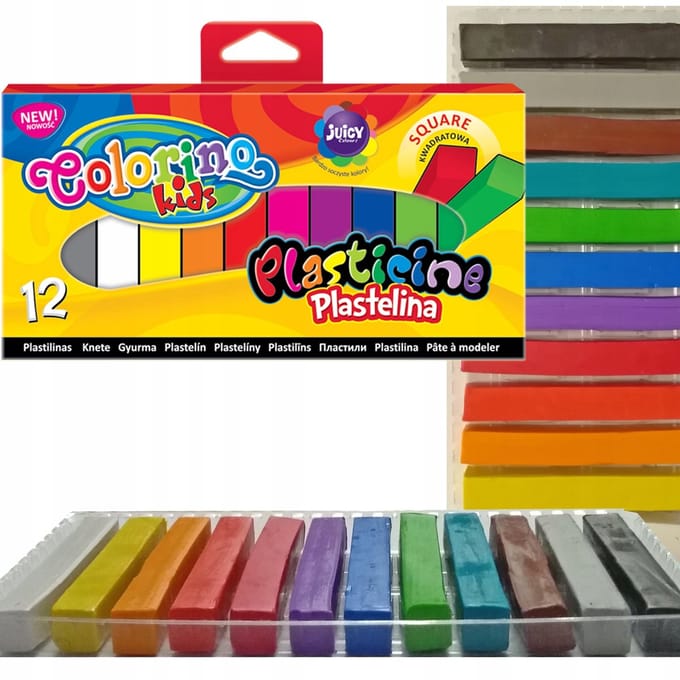 Colorino Kneedbare Klei 12 Kleuren Vierkant voor Kinderen