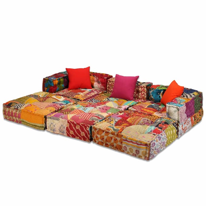 vidaXL - Poef - driezits - modulair - stof - patchwork