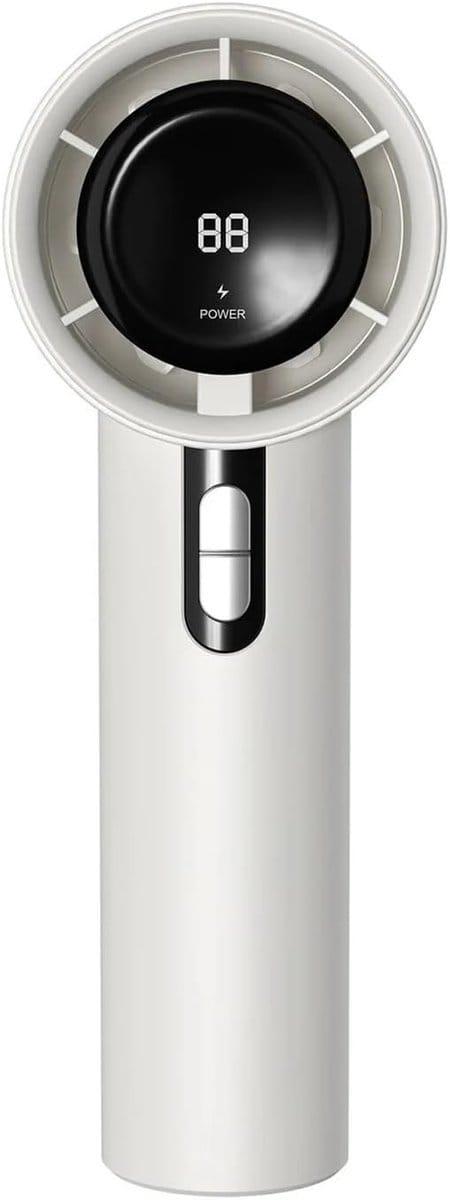 Ventilator - Handventilator - Mini ventilator - Handventilator oplaadbaar - Draagbare handventilator - Krachtige ventilator - Oplaadbaar - Met digitaal display - Met 100 instelbare snelheden voor buitengebruik - Wit
