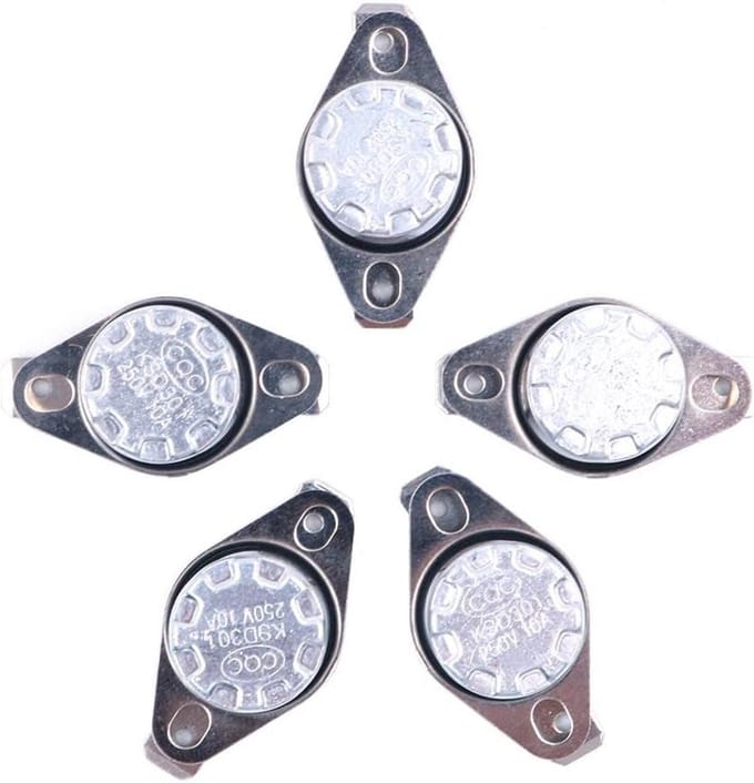 5-Pack Bimetalen Thermostaat Schakelaar 50°C Normaal Gesloten (NC) - Temperatuursensor 250V 10A