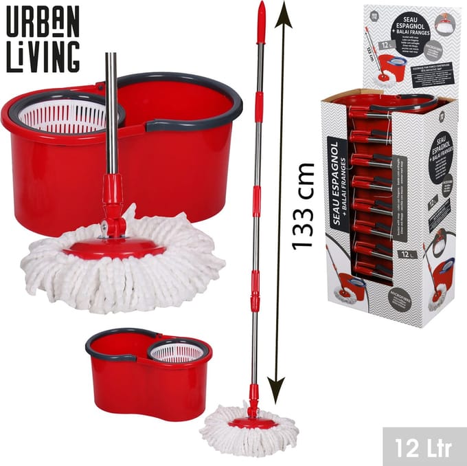 PLASTIC BUCKET W/REFILL RETRACTABLE ET MOP EN DISPLAY
