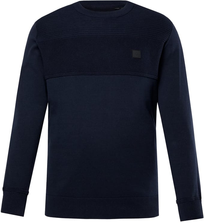 Men Plus - Heren - Trui structuurbreisel badge - Navy blauw - Maat L