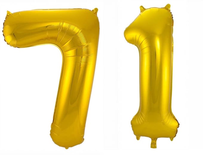 Folieballon 71 jaar - Goud - 86 cm