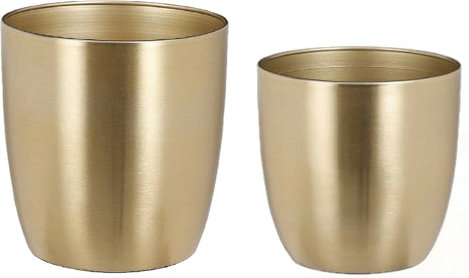Mica - Plantenpot/Bloempot set - 2x stuks - metaal - goud - D13/D16 cm