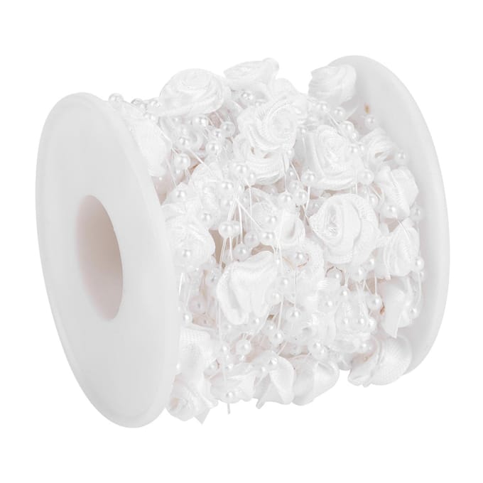 10m rol Roos Kunstparel Draad Kralen Slinger String DIY Bruiloftsdecoratie(roze) wit