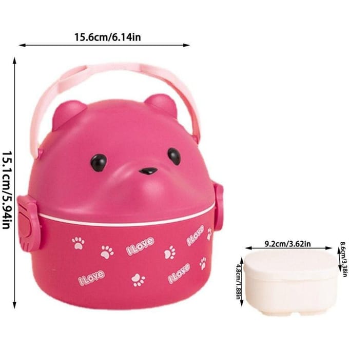 1/2/3 Laags Stapelbare Bento Box Draagbare Leuke Cartoon Kinder Lunchbox Voedselbewaarcontainer Bril Beer Thermische Bento Box
