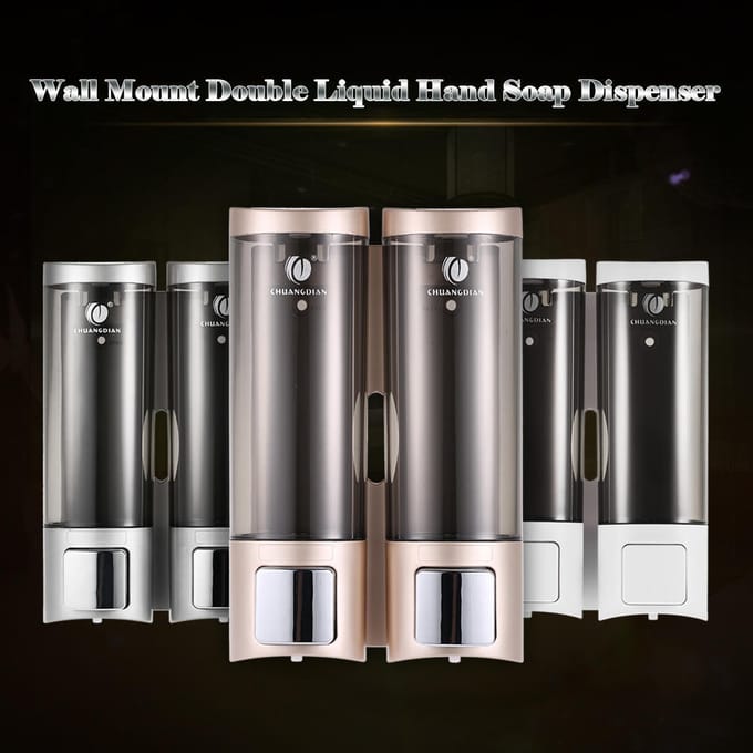 Handmatige handzeepdispenser Wandmontage Dubbele vloeibare shampoo Douchegeldispenser voor hotel 200mlx2