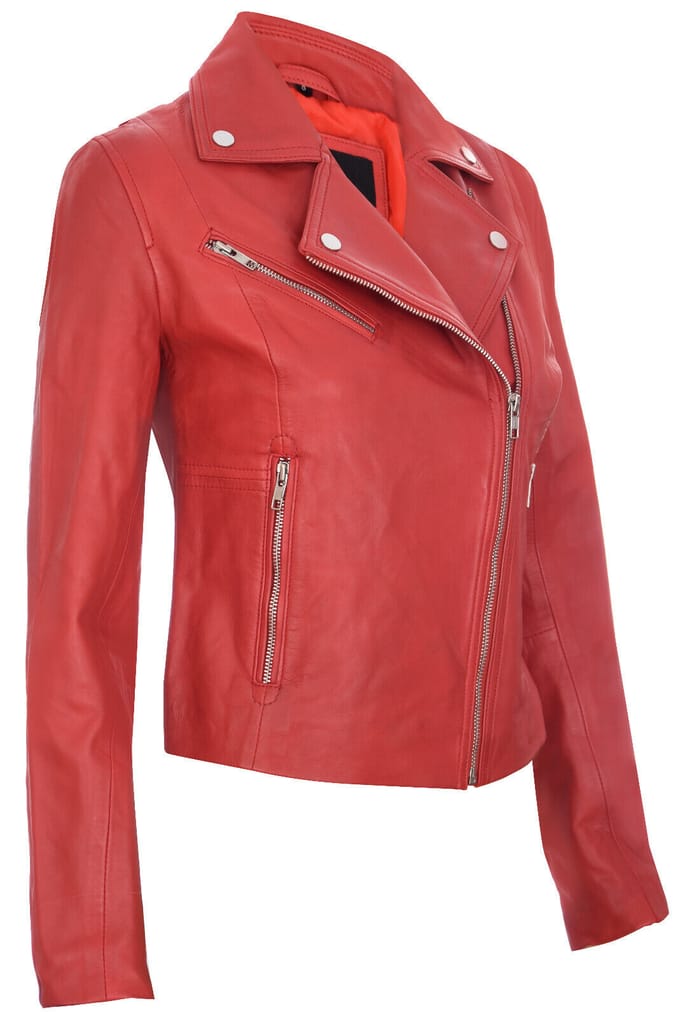 Dames slim leren bikerjack-Matlock