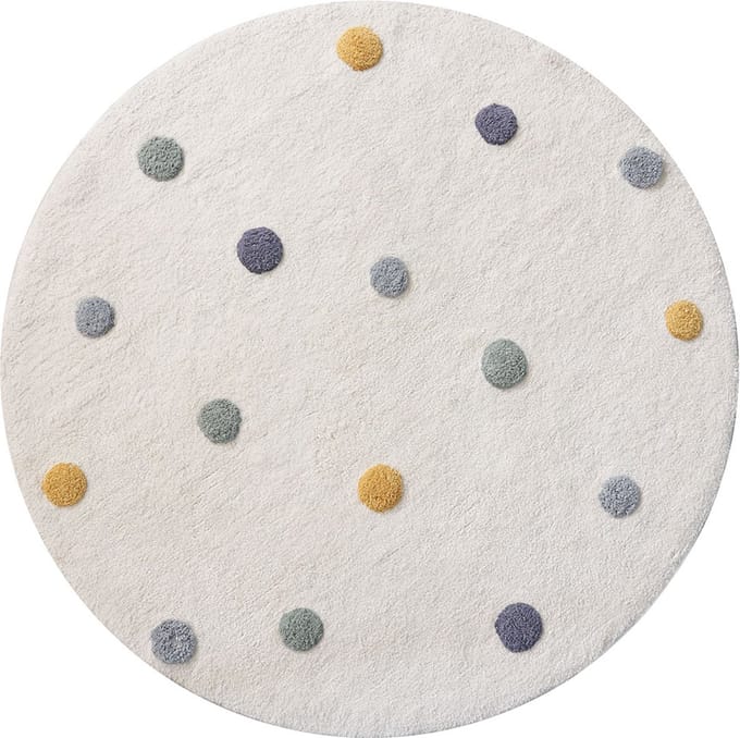 Petite Amélie Kindervloerkleed - 100% Katoen - Ø110 cm - Off wit met stippen