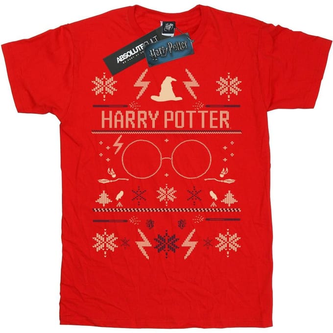 Harry Potter Jongens Kerstpatroon T-shirt (Rood)