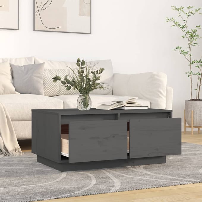 vidaXL - Salontafel - 80x50x35 - cm - massief - grenenhout - grijs