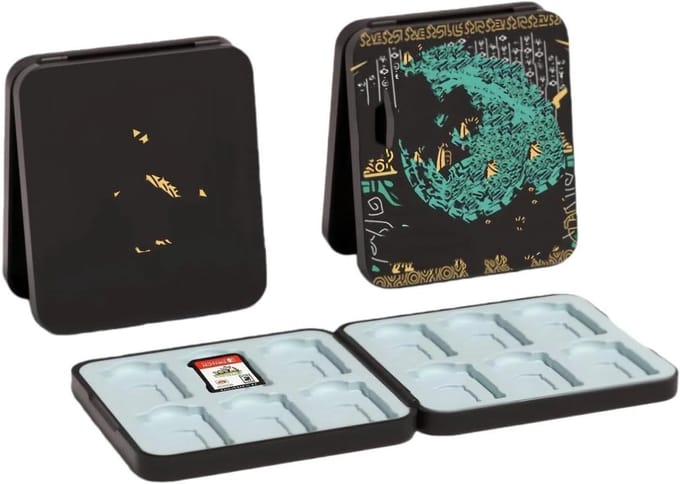 Draagbare opbergdoos voor spelkaarten met 12 compartimenten en slots voor micro SD-kaarten en spelaccessoires