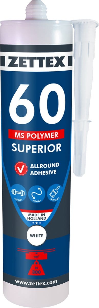 Zettex MS 60 Polymeerkit Superior - Montagekit – Lijmkit – Afdichtkit - Binnen & Buiten - 290ml – Wit