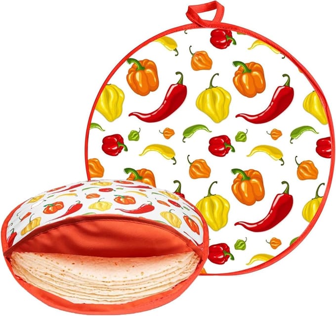 Tortilla Warmer Pouch - Tortilla Houder - Brood Warm Houden - Magnetron Bestendig - 30 cm Diameter - Wit