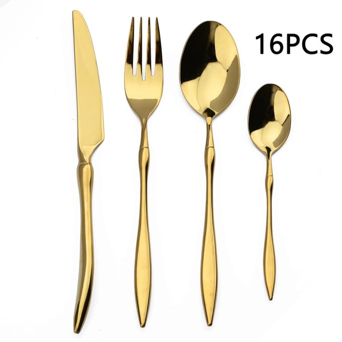 Betaalbare Goederen® Bestekset - 16-delig - Goud - Besteksets - Bestekset 12 Persoons - Vorken - Messen - Lepels