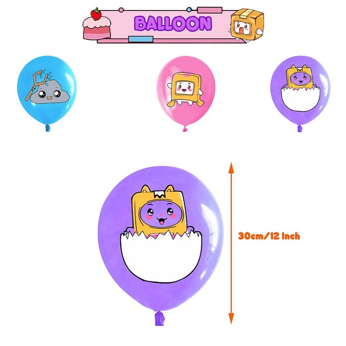 Les décorations d'anniversaire Lankybox comprennent une bannière, des ballons et des décorations de gâteau. blue