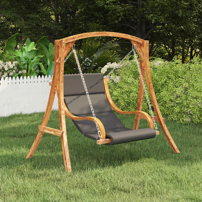 vidaXL - Schommelstoel - zonder - schommelframe - met - kussen - gebogen - hout