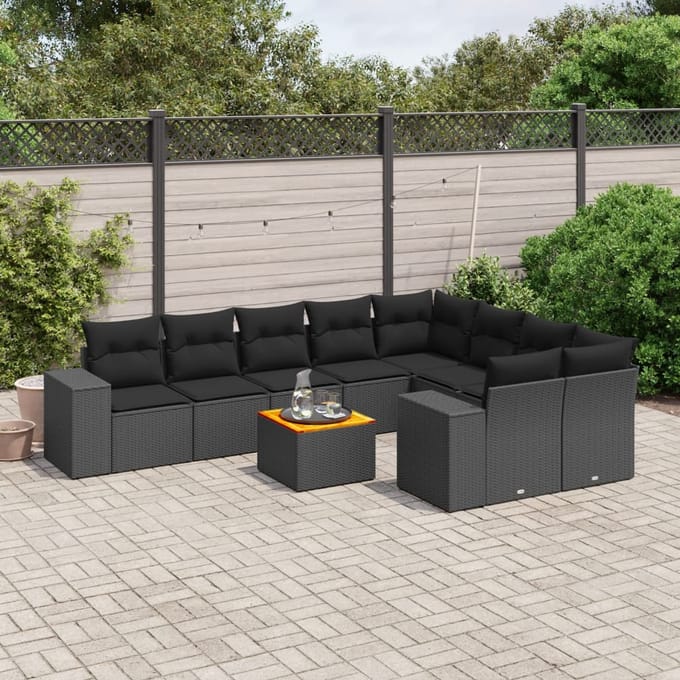 vidaXL - 10-delige - Loungeset - met - kussens - poly - rattan - zwart