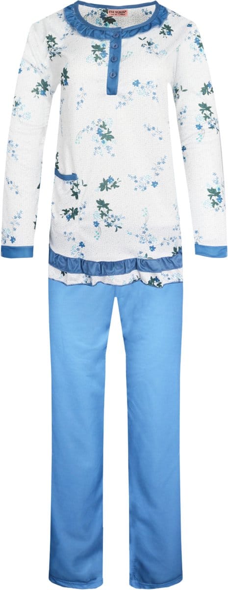 Dames pyjama Fine Woman gebloemd blauw XXL