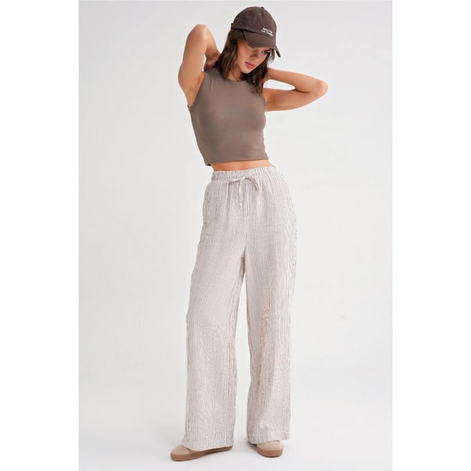 Hoge Taille Gestreepte Joggingbroek met Touwtjes