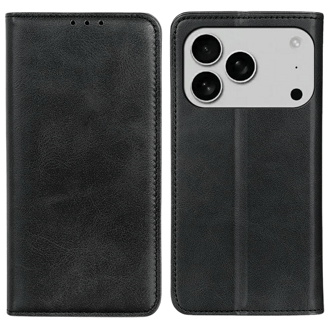 CaseBody Apple iPhone 17 Pro Max Real Leather Wallet Hoesje Zwart