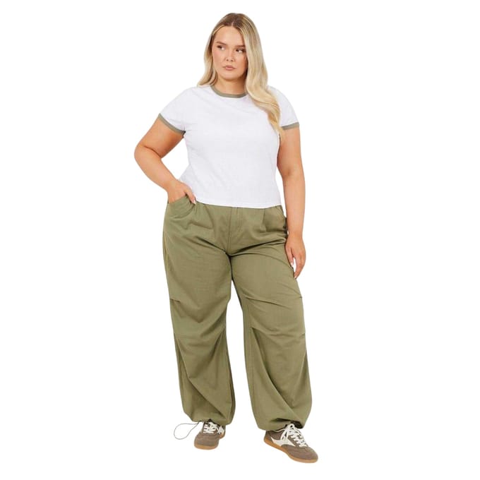 Brave Soul Dames/Dames Ringer Crew Hals Plus T-shirt (Wit/Kaki)