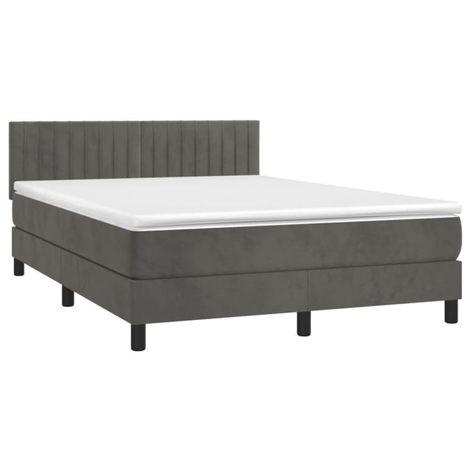 vidaXL - Boxspring - met - matras - en - LED - fluweel - donkergrijs - 140x190 - cm