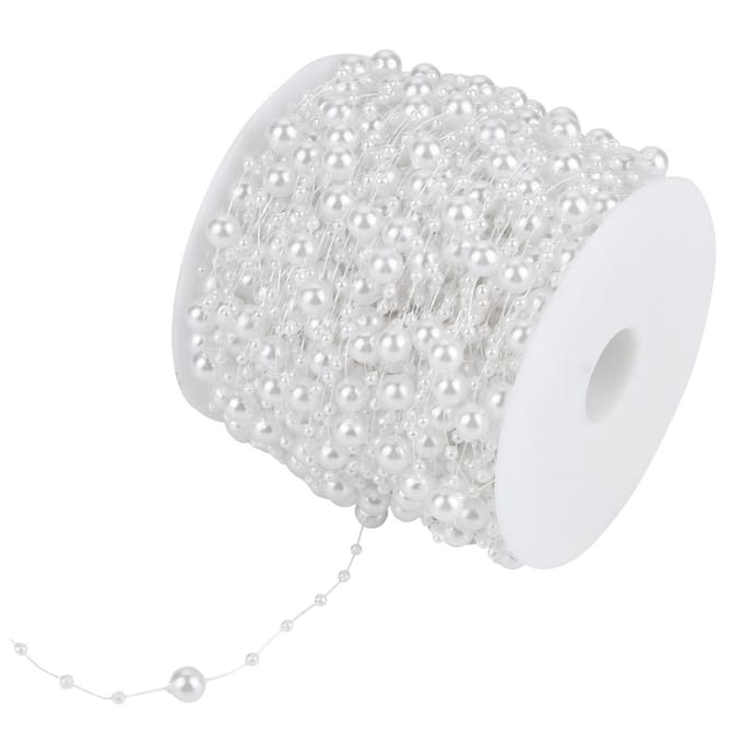 60m rol Schuurparel Draad Kralen Slingersnoer DIY Bruiloftsdecoratie 3mm+8mm(wit) wit