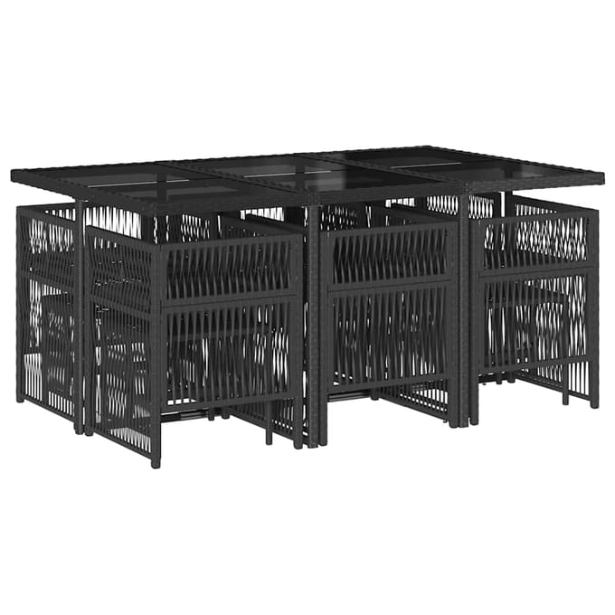vidaXL - 11-delige - Tuinset - met - kussens - poly - rattan - zwart