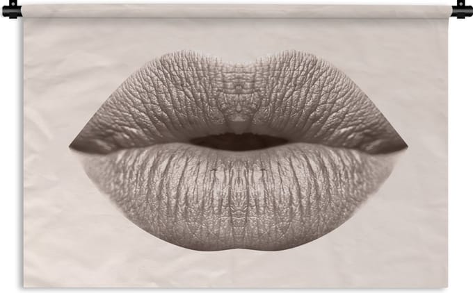 Wandkleed - Wanddoek - Lippen - Pastel - Grijs - 150x100 cm - Wandtapijt