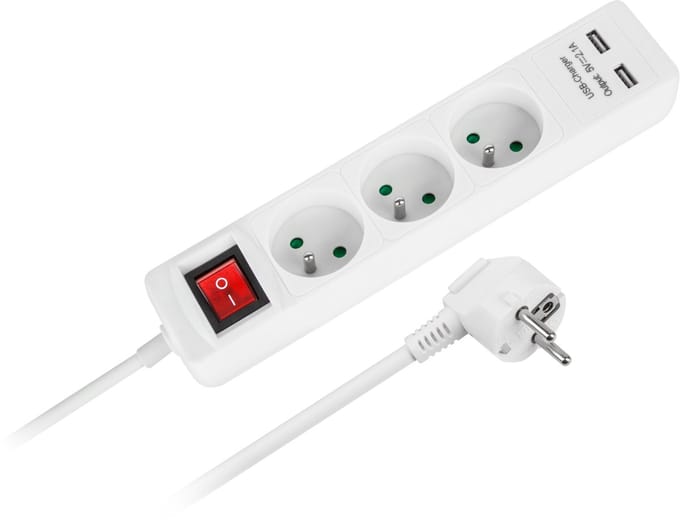 Rebel - Verlengsnoer - 3 Stopcontacten - 5m - Met USB