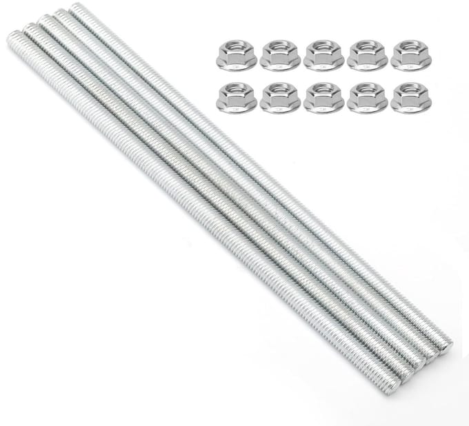 Set van 5 M8×200mm Draadstangen in RVS met 10 Flensmoeren voor Meubelassemblage, Industrie en Kluswerk